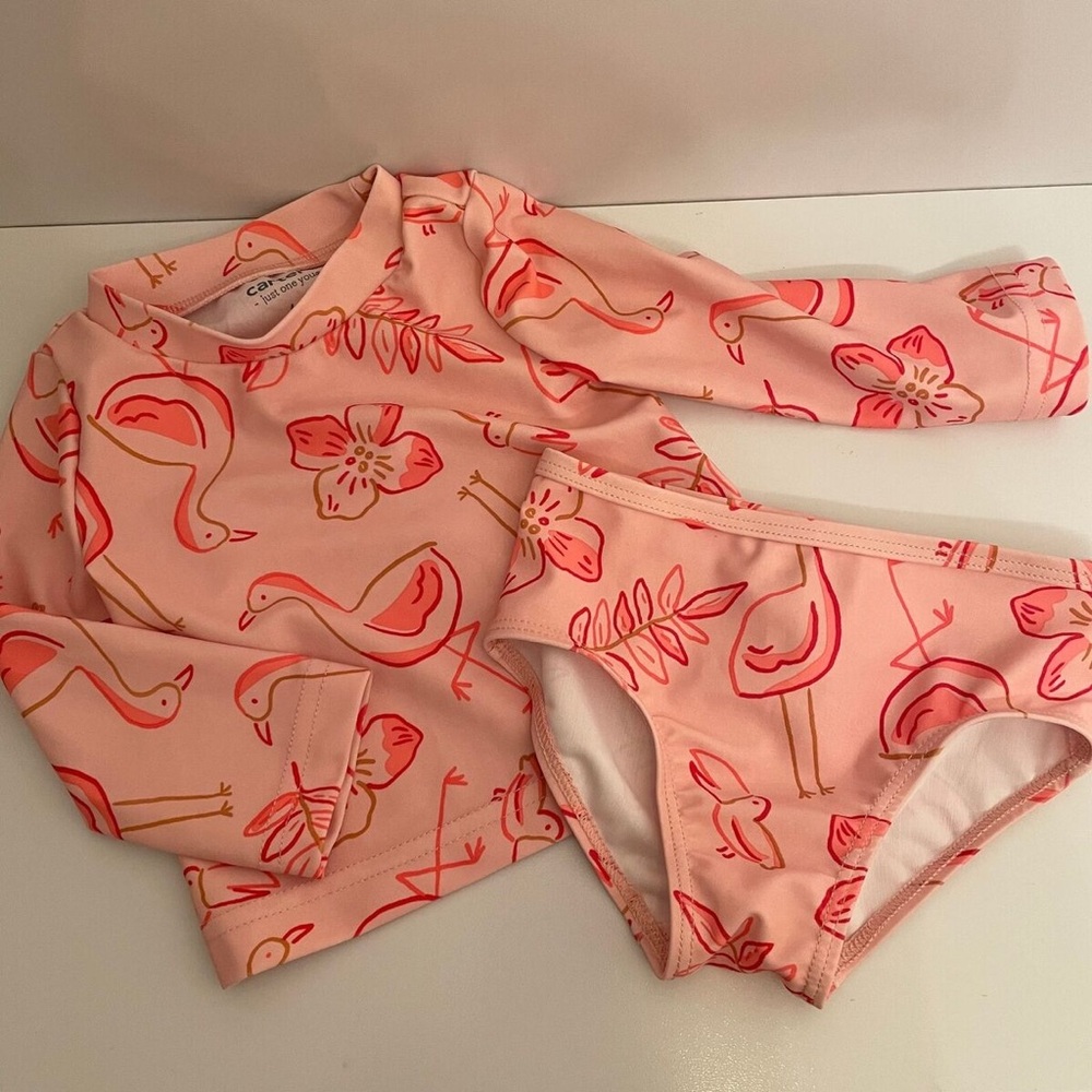 Pink Flamingo and Floral Print Swimsuit